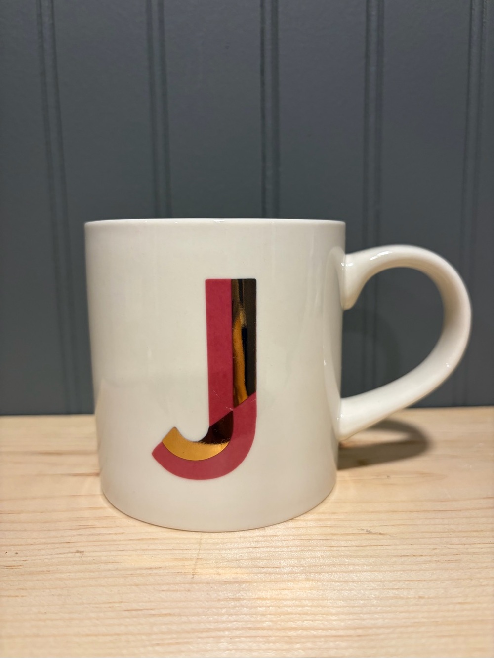 OpalHouse White Ceramic Mug with Pink & Gold 'J' Initial